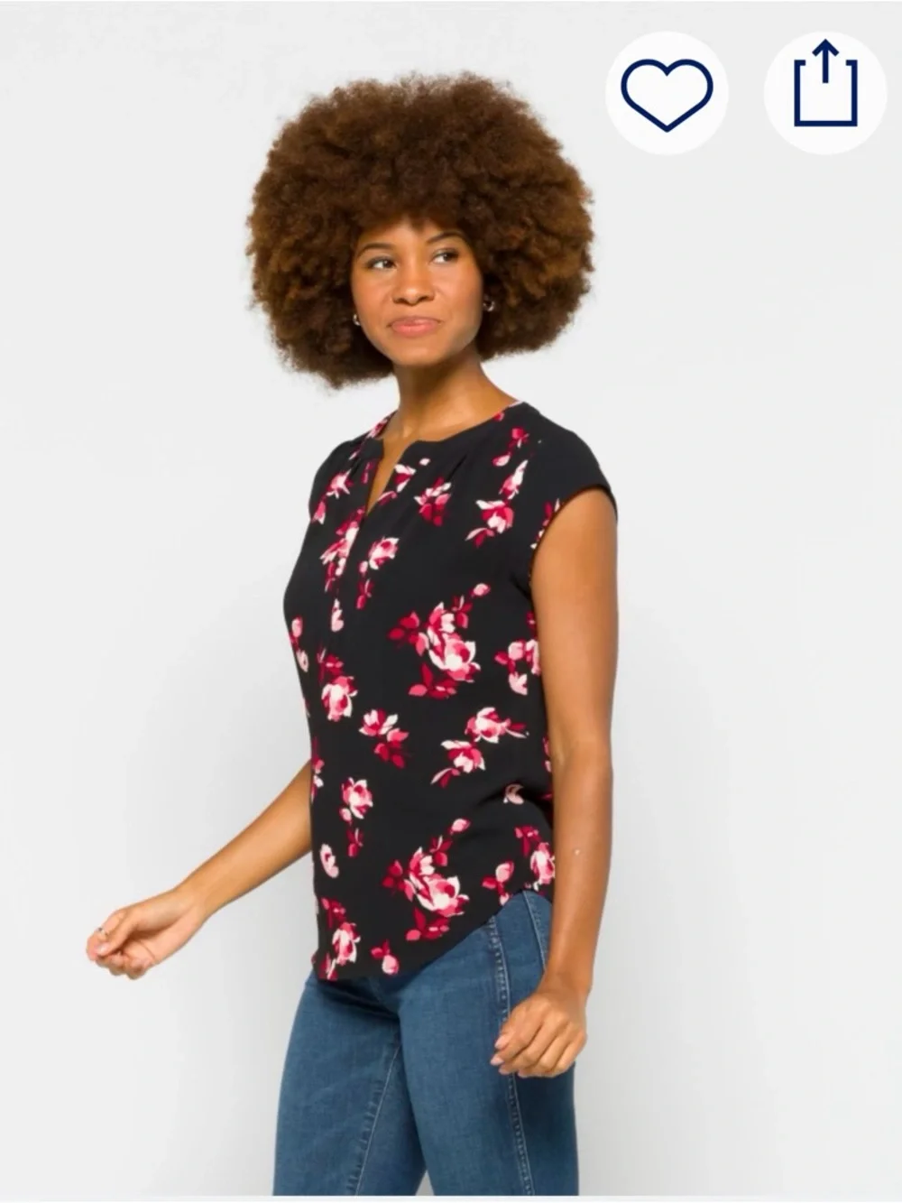 41 Hawthorn Black Cap-Sleeve Blouse with Pink Floral Print - Picture 4 of 6